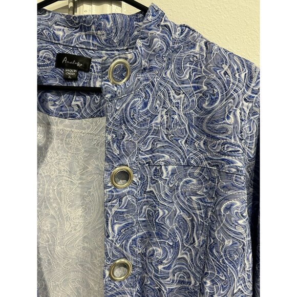 Analogy Womens Blue and White Printed Jacket with Grommet Details SZ Extra Large - Picture 4 of 9